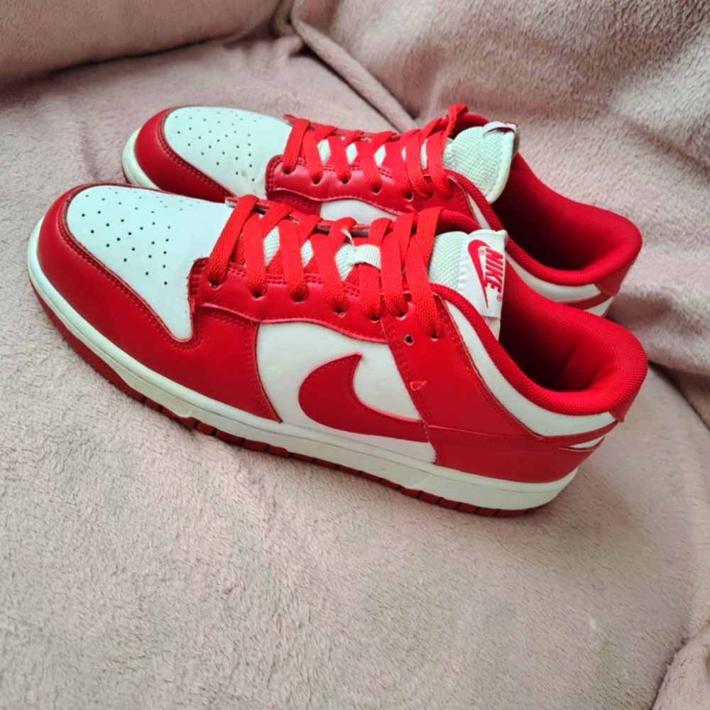 Red and white panda dunks Nike sneakers size 10